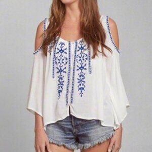 Abercrombie & Fitch Embroidered Open Shoulder Top